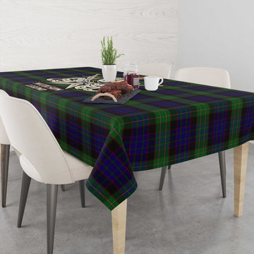Nicolson Green Hunting Tartan Tablecloth with Clan Crest and the Golden Sword of Courageous Legacy