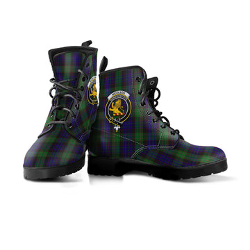 Nicolson Green Hunting Tartan Leather Boots with Family Crest