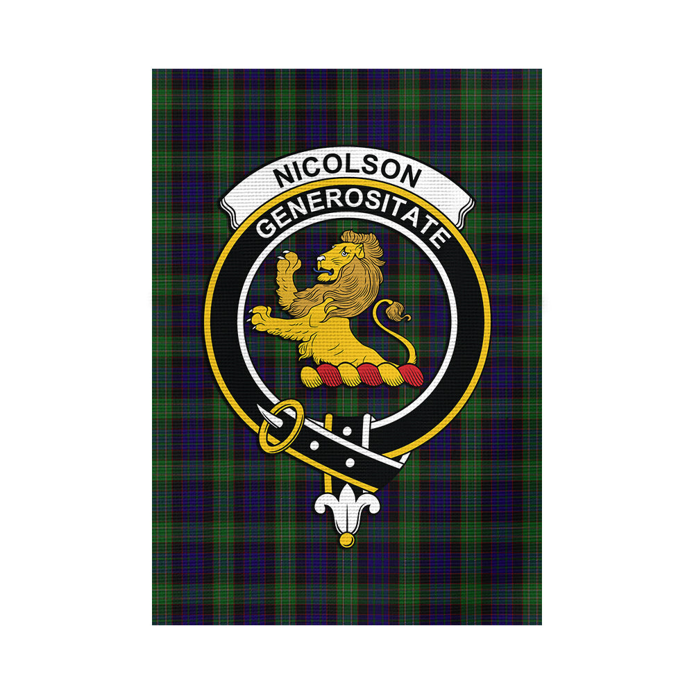 nicolson-green-hunting-tartan-flag-with-family-crest