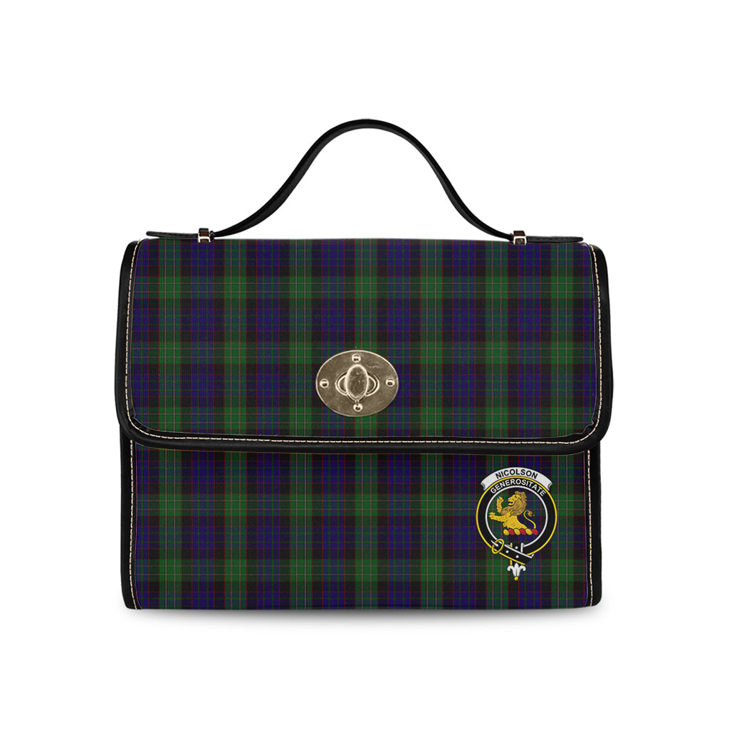 nicolson-green-hunting-tartan-leather-strap-waterproof-canvas-bag-with-family-crest