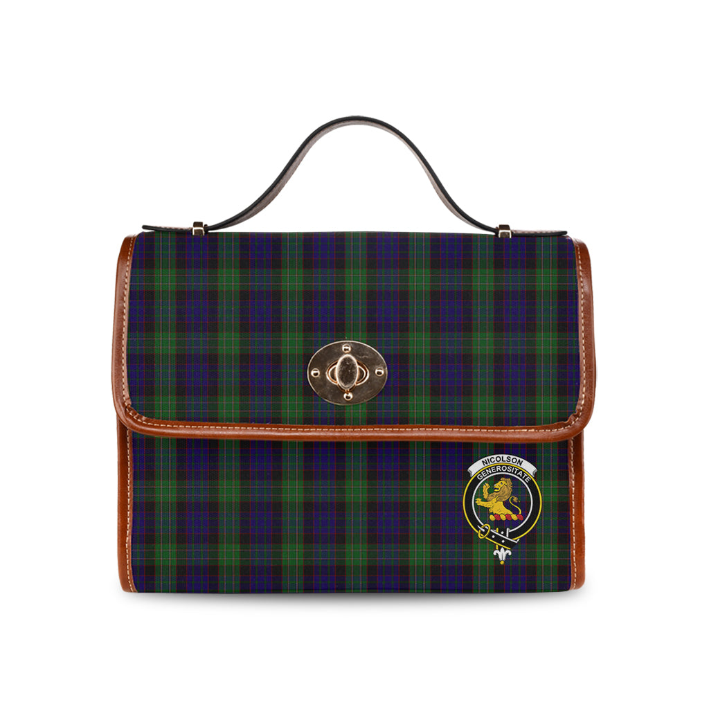 nicolson-green-hunting-tartan-leather-strap-waterproof-canvas-bag-with-family-crest