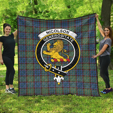 Nicolson Hunting Ancient Tartan Quilt with Family Crest