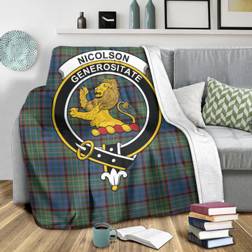 Nicolson Hunting Ancient Tartan Blanket with Family Crest