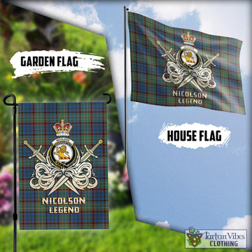 Nicolson Hunting Ancient Tartan Flag with Clan Crest and the Golden Sword of Courageous Legacy