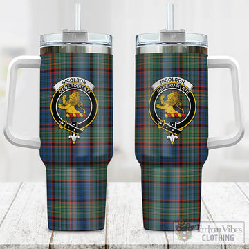 Nicolson Hunting Ancient Tartan and Family Crest Tumbler with Handle