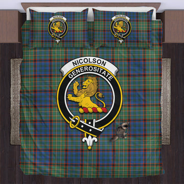 Nicolson Hunting Ancient Tartan Bedding Set with Family Crest