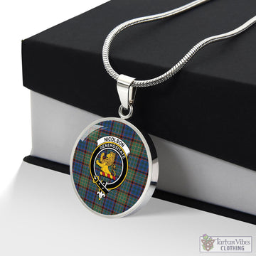 Nicolson Hunting Ancient Tartan Circle Necklace with Family Crest