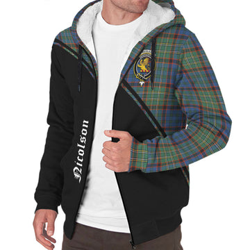 Nicolson Hunting Ancient Tartan Sherpa Hoodie with Family Crest Curve Style
