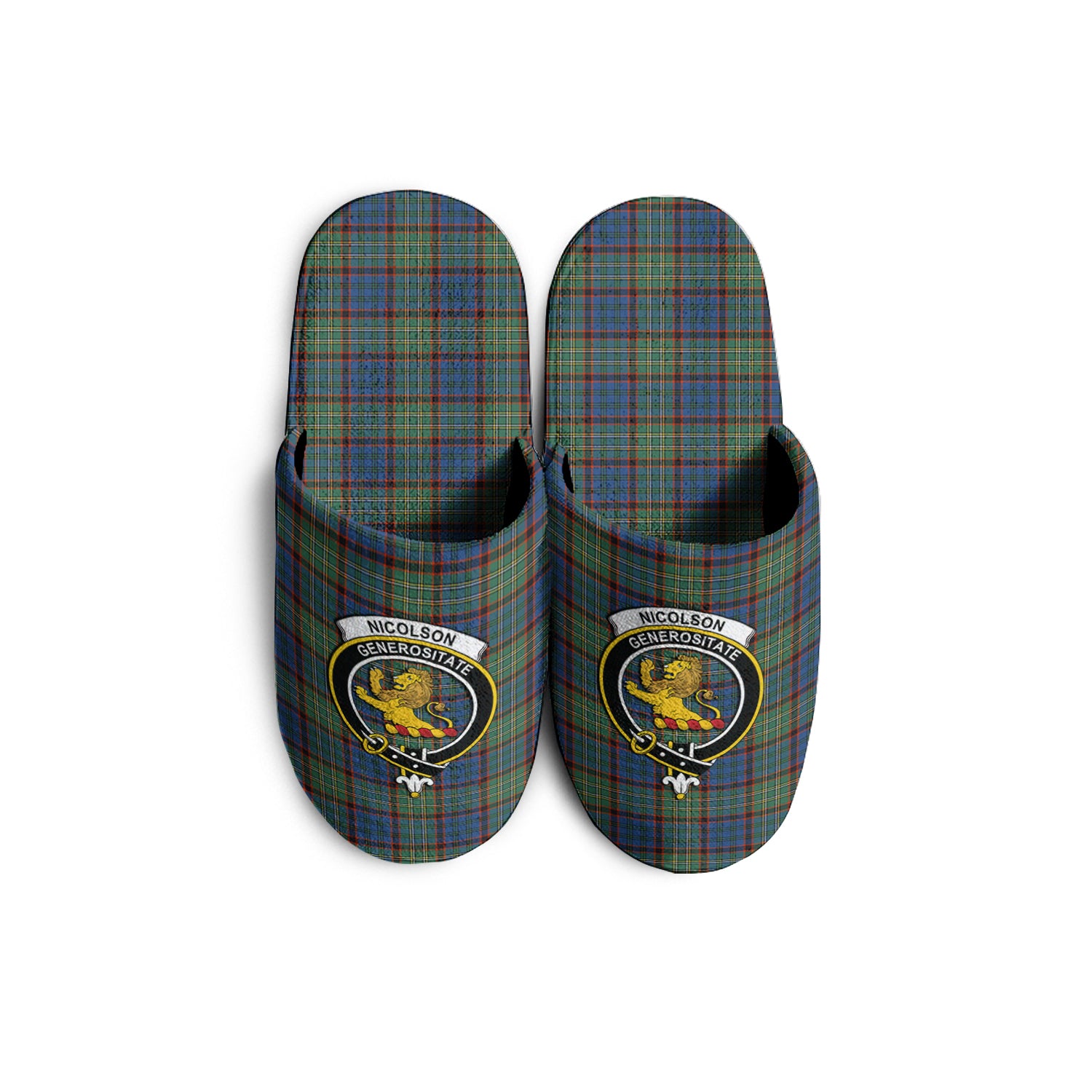 Nicolson Hunting Ancient Tartan Home Slippers with Family Crest - Tartanvibesclothing Shop