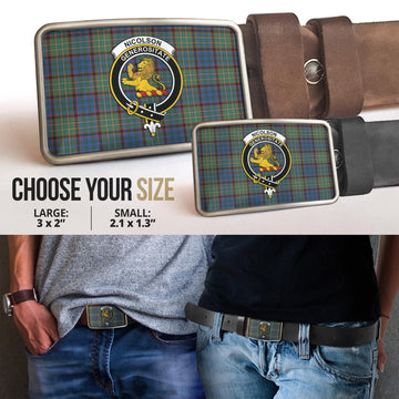 Nicolson Hunting Ancient Tartan Belt Buckles with Family Crest