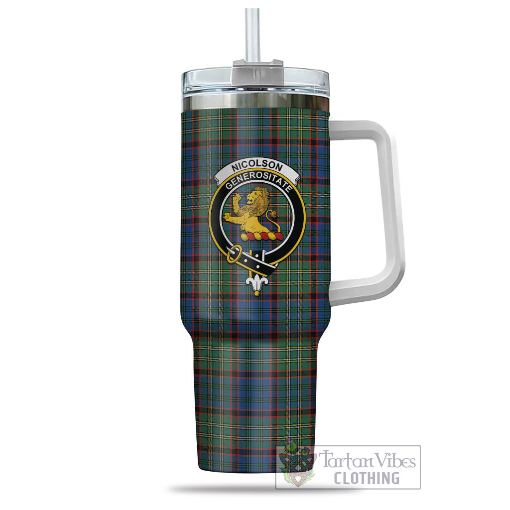 Tartan Vibes Clothing Nicolson Hunting Ancient Tartan and Family Crest Tumbler with Handle