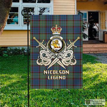 Nicolson Hunting Ancient Tartan Flag with Clan Crest and the Golden Sword of Courageous Legacy