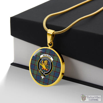 Nicolson Hunting Ancient Tartan Circle Necklace with Family Crest