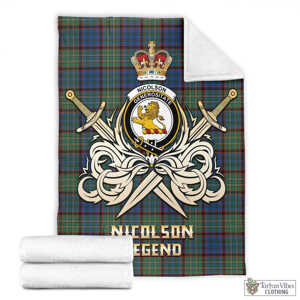 Tartan Vibes Clothing Nicolson Hunting Ancient Tartan Blanket with Clan Crest and the Golden Sword of Courageous Legacy