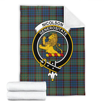 Nicolson Hunting Ancient Tartan Blanket with Family Crest
