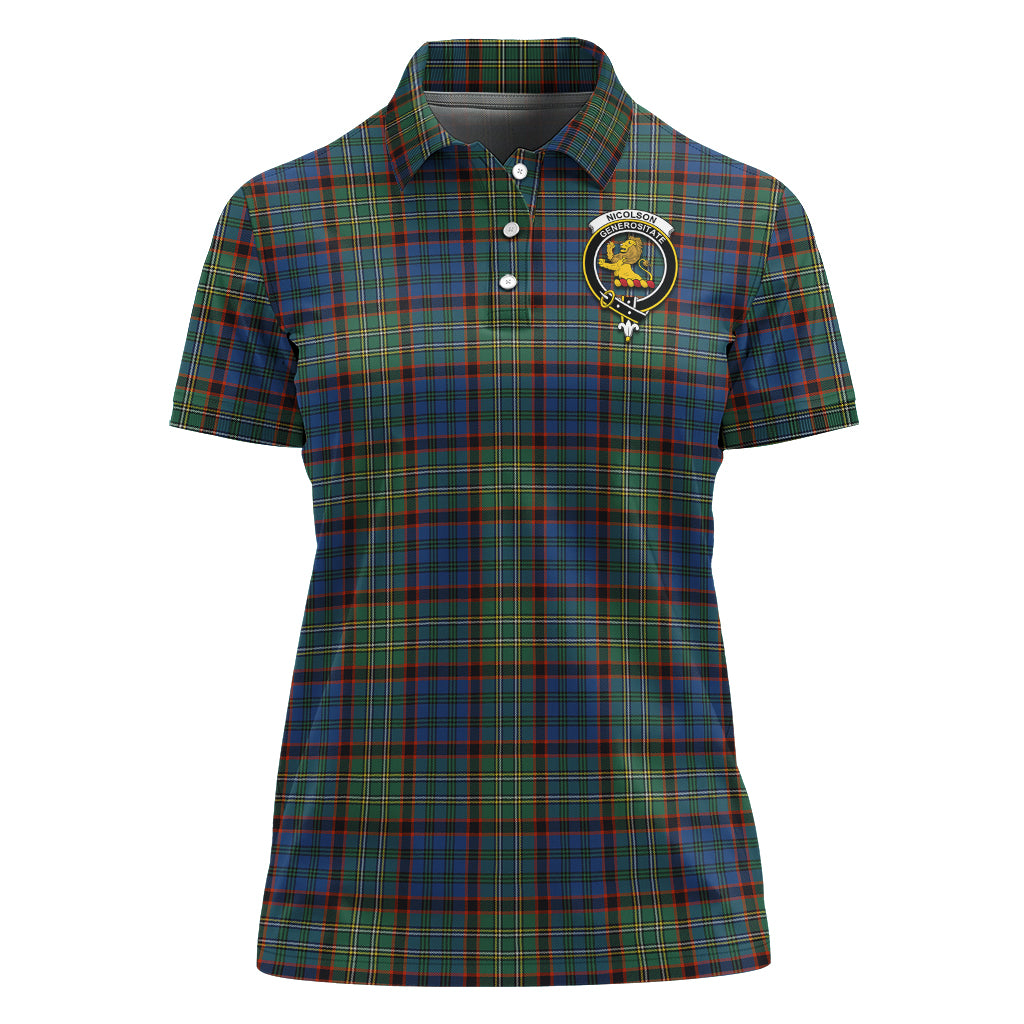 nicolson-hunting-ancient-tartan-polo-shirt-with-family-crest-for-women