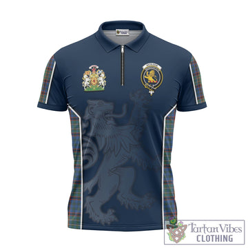 Nicolson Hunting Ancient Tartan Zipper Polo Shirt with Family Crest and Lion Rampant Vibes Sport Style