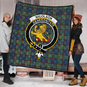Nicolson Hunting Ancient Tartan Quilt with Family Crest