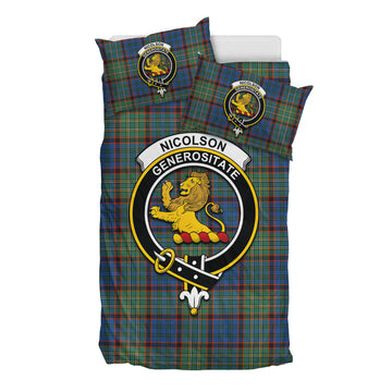 Nicolson Hunting Ancient Tartan Bedding Set with Family Crest