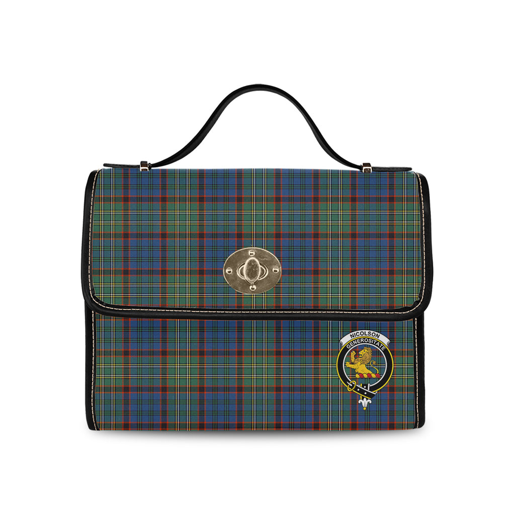 nicolson-hunting-ancient-tartan-leather-strap-waterproof-canvas-bag-with-family-crest