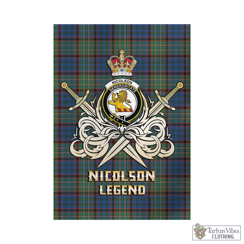 Tartan Vibes Clothing Nicolson Hunting Ancient Tartan Flag with Clan Crest and the Golden Sword of Courageous Legacy