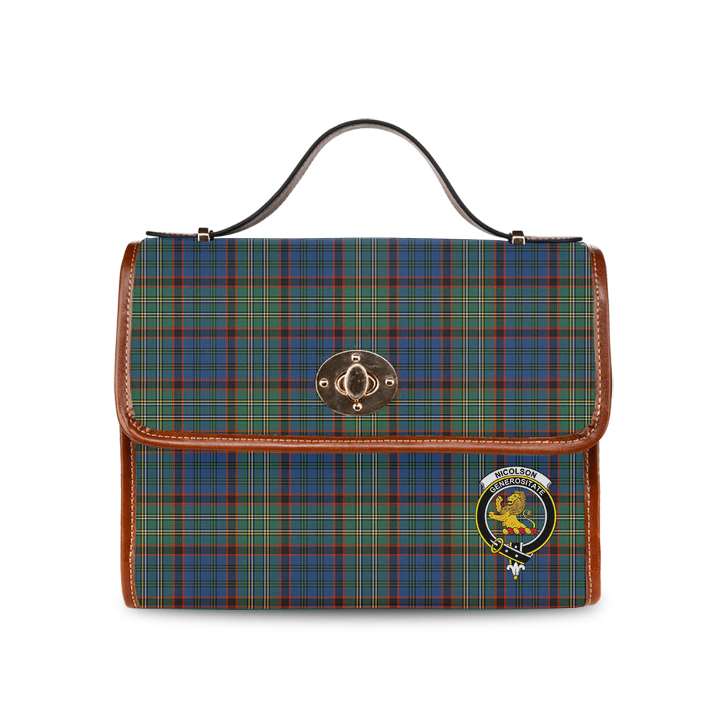 nicolson-hunting-ancient-tartan-leather-strap-waterproof-canvas-bag-with-family-crest