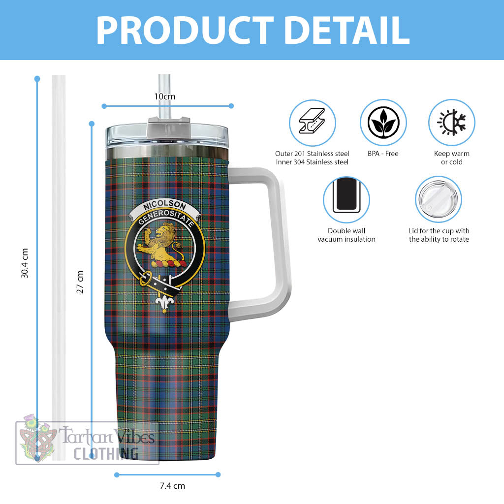 Tartan Vibes Clothing Nicolson Hunting Ancient Tartan and Family Crest Tumbler with Handle
