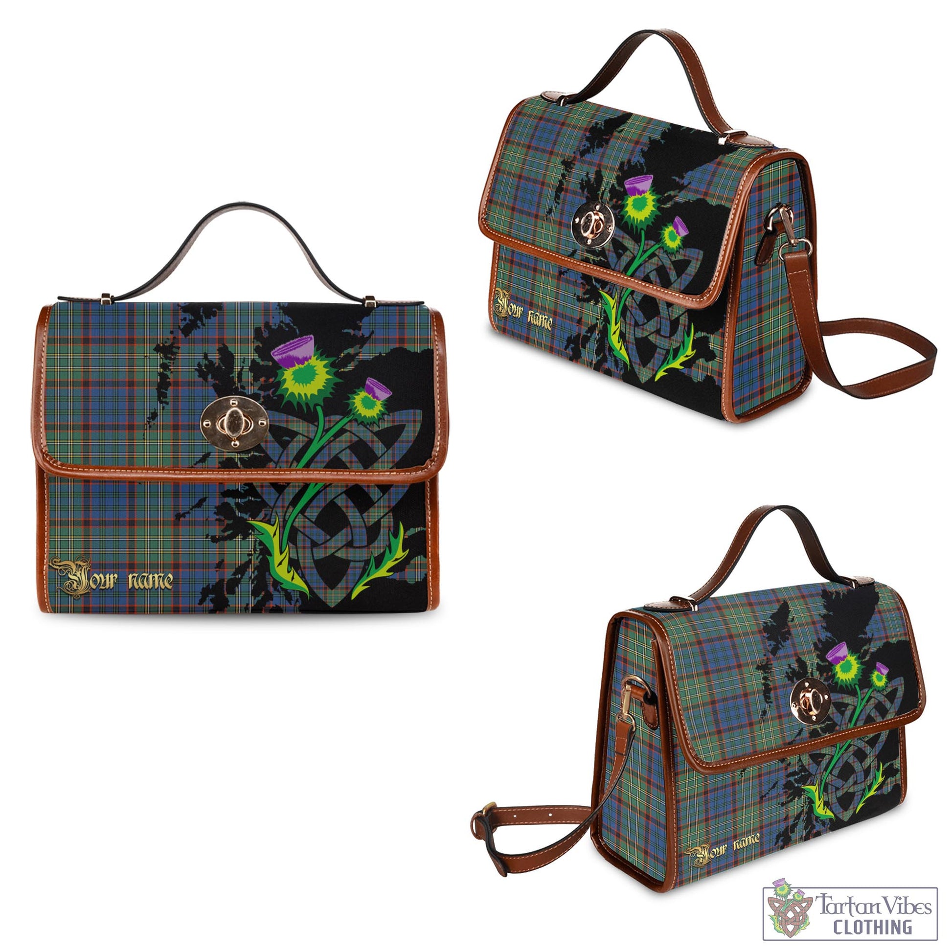 Tartan Vibes Clothing Nicolson Hunting Ancient Tartan Waterproof Canvas Bag with Scotland Map and Thistle Celtic Accents