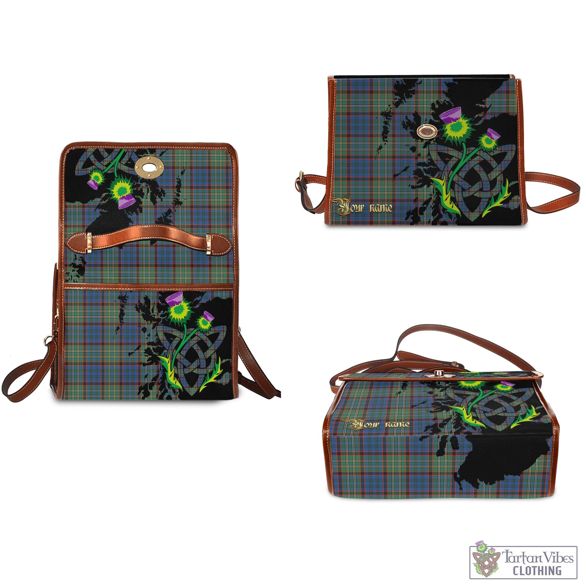 Tartan Vibes Clothing Nicolson Hunting Ancient Tartan Waterproof Canvas Bag with Scotland Map and Thistle Celtic Accents