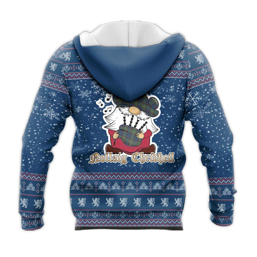 Nicolson Hunting Ancient Clan Christmas Knitted Hoodie with Funny Gnome Playing Bagpipes - Tartanvibesclothing