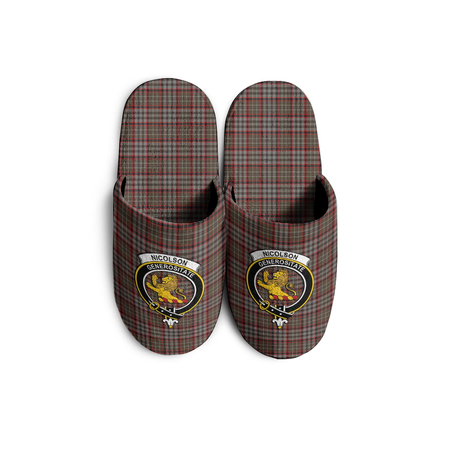 Nicolson Hunting Weathered Tartan Home Slippers with Family Crest - Tartanvibesclothing Shop