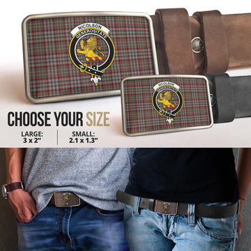 Nicolson Hunting Weathered Tartan Belt Buckles with Family Crest