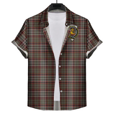 Nicolson Hunting Weathered Tartan Short Sleeve Button Down Shirt with Family Crest