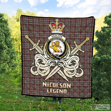 Nicolson Hunting Weathered Tartan Quilt with Clan Crest and the Golden Sword of Courageous Legacy