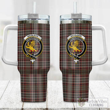 Nicolson Hunting Weathered Tartan and Family Crest Tumbler with Handle