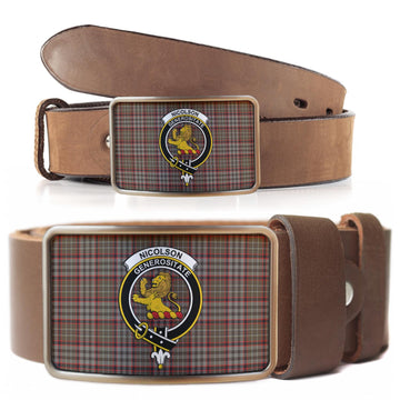 Nicolson Hunting Weathered Tartan Belt Buckles with Family Crest