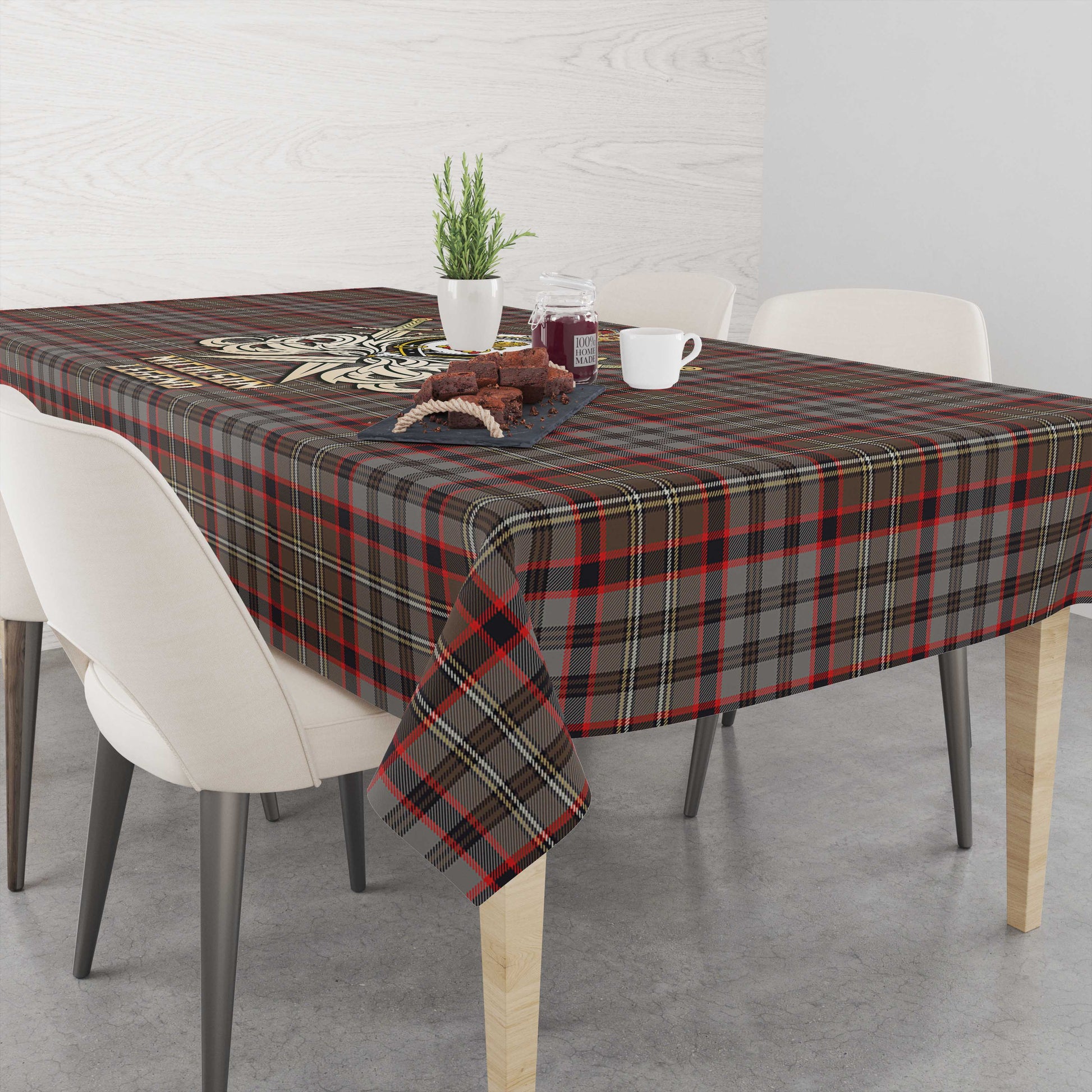 Tartan Vibes Clothing Nicolson Hunting Weathered Tartan Tablecloth with Clan Crest and the Golden Sword of Courageous Legacy