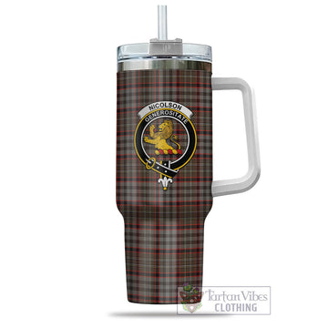 Nicolson Hunting Weathered Tartan and Family Crest Tumbler with Handle