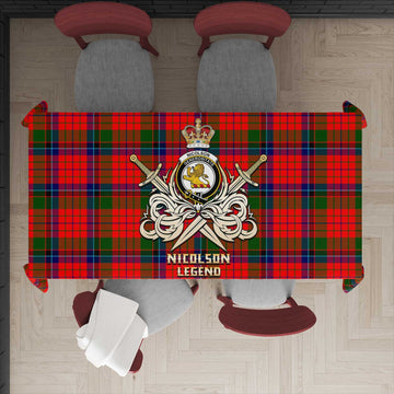 Nicolson Modern Tartan Tablecloth with Clan Crest and the Golden Sword of Courageous Legacy