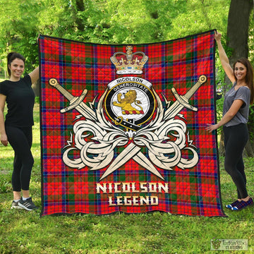 Nicolson Modern Tartan Quilt with Clan Crest and the Golden Sword of Courageous Legacy