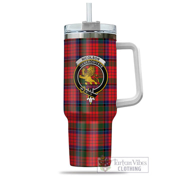 Nicolson Modern Tartan and Family Crest Tumbler with Handle