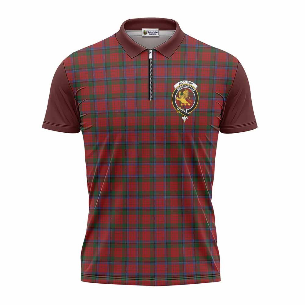 Nicolson Tartan Accent Zipper Polo Shirt with Family Crest