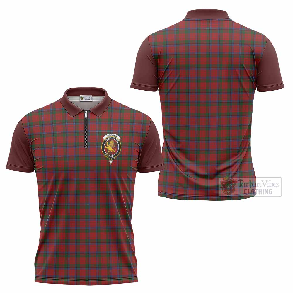 Nicolson Tartan Accent Zipper Polo Shirt with Family Crest