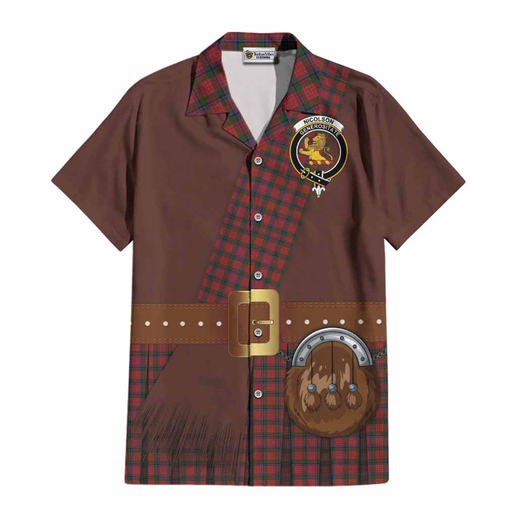 Nicolson Tartan Crest Cotton Hawaiian Shirt Kilt Costume Style