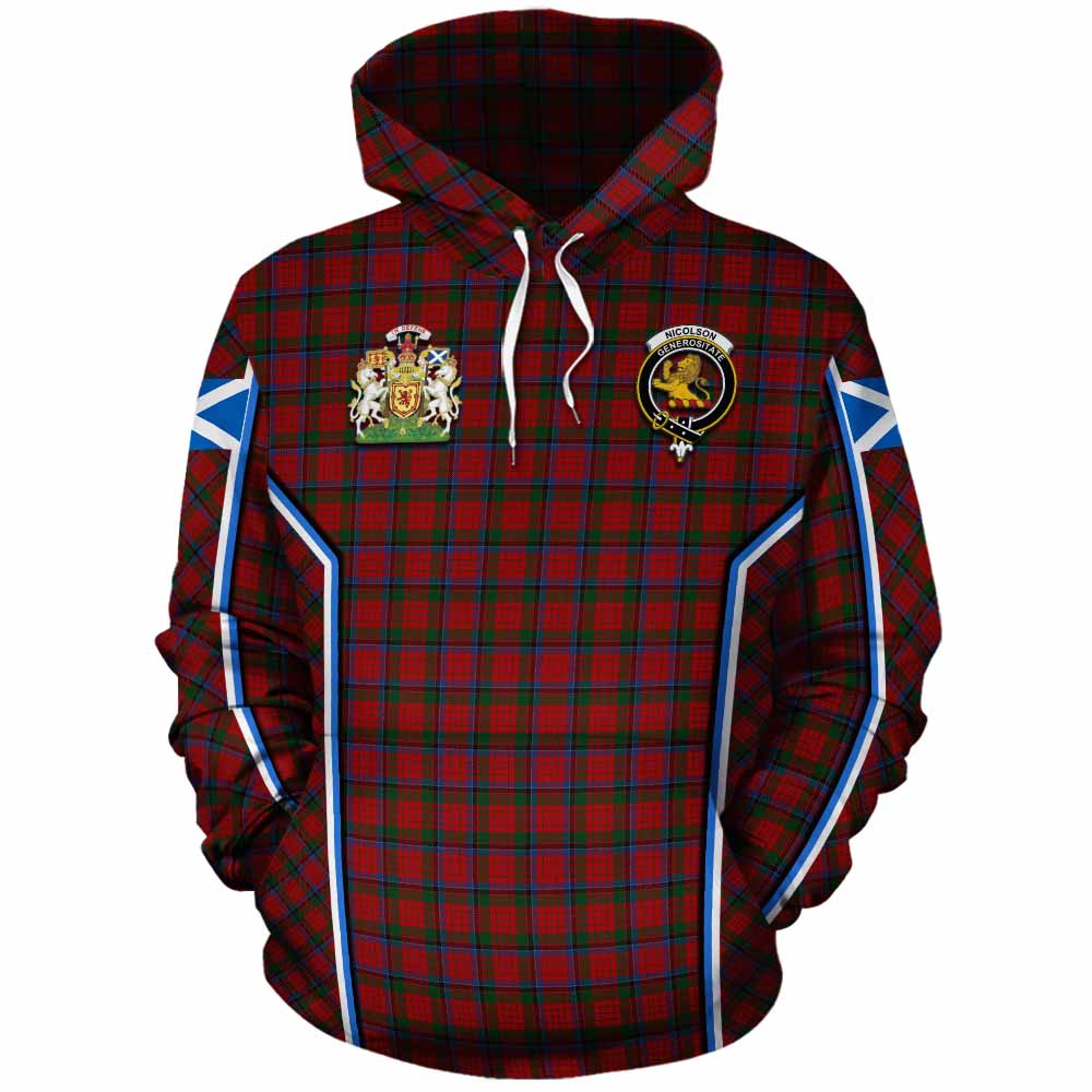 Nicolson Tartan Crest Cotton Hoodie Scotland Coat of Arm Flag Style - Tartan Vibes Clothing