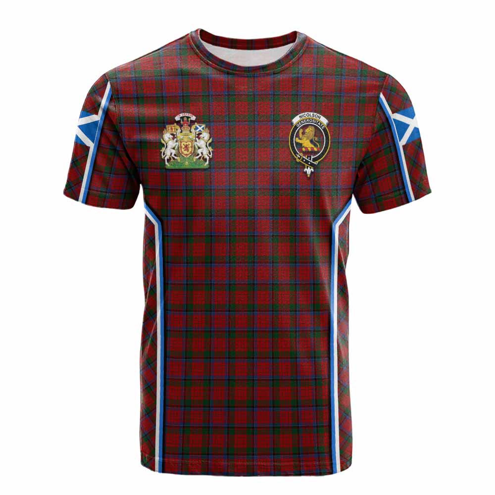 Nicolson Tartan Crest Cotton T-shirt Scotland Coat of Arm Flag Style - Tartan Vibes Clothing