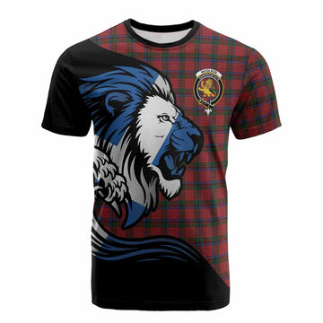 Nicolson Tartan Crest Cotton T-shirt Scottish Golden Lions Wave Flow