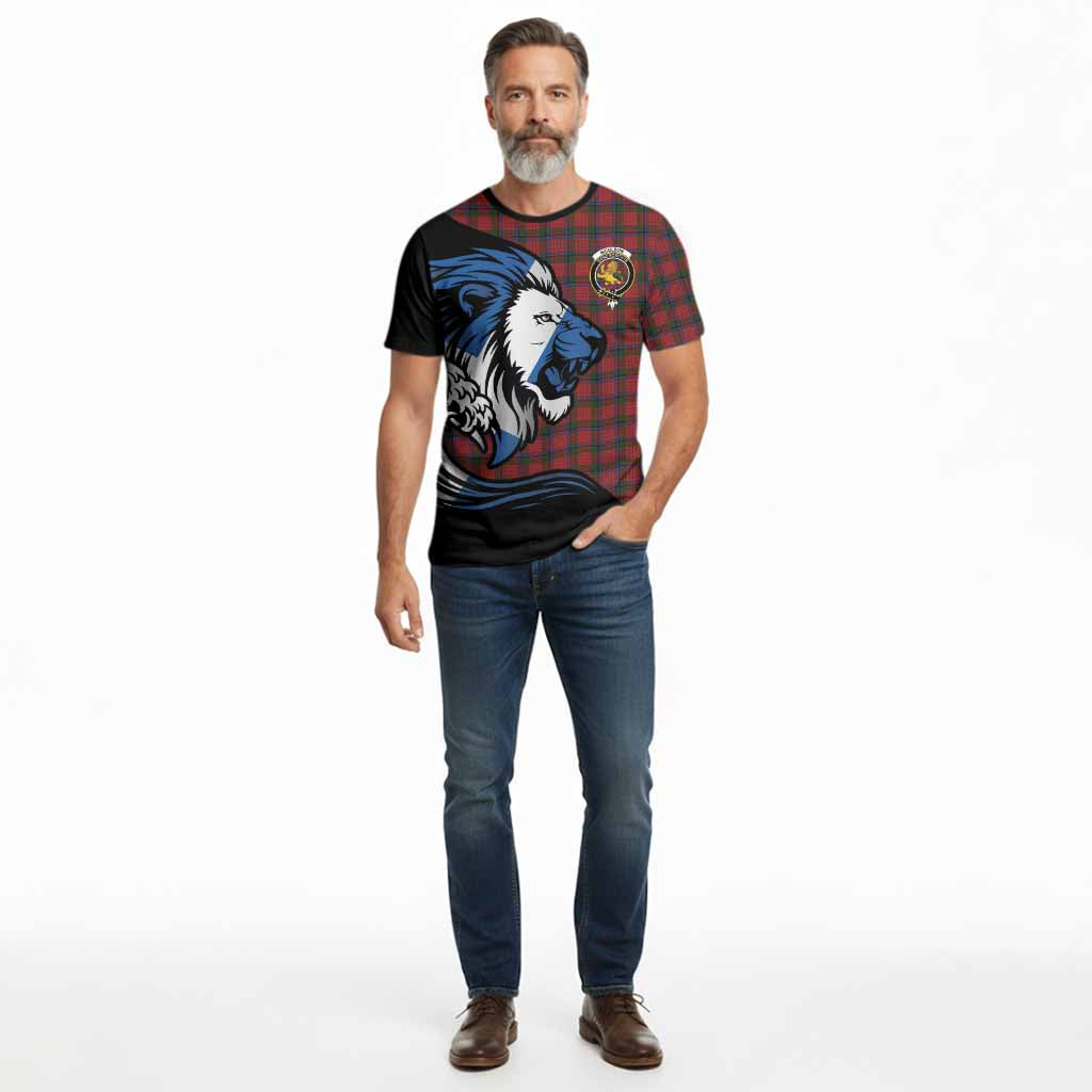 Nicolson Tartan Crest Cotton T-shirt Scottish Golden Lions Wave Flow