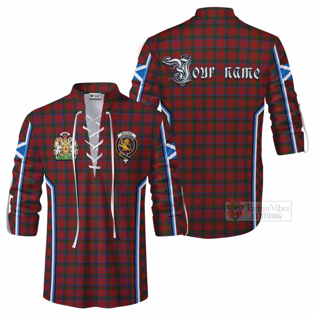 Nicolson Tartan Crest Ghillie Kilt Shirt Scotland Coat of Arm Flag Style - Tartan Vibes Clothing