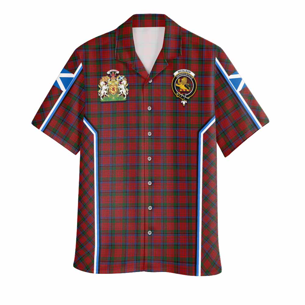 Nicolson Tartan Crest Hawaiian Shirt Scotland Coat of Arm Flag Style - Tartan Vibes Clothing